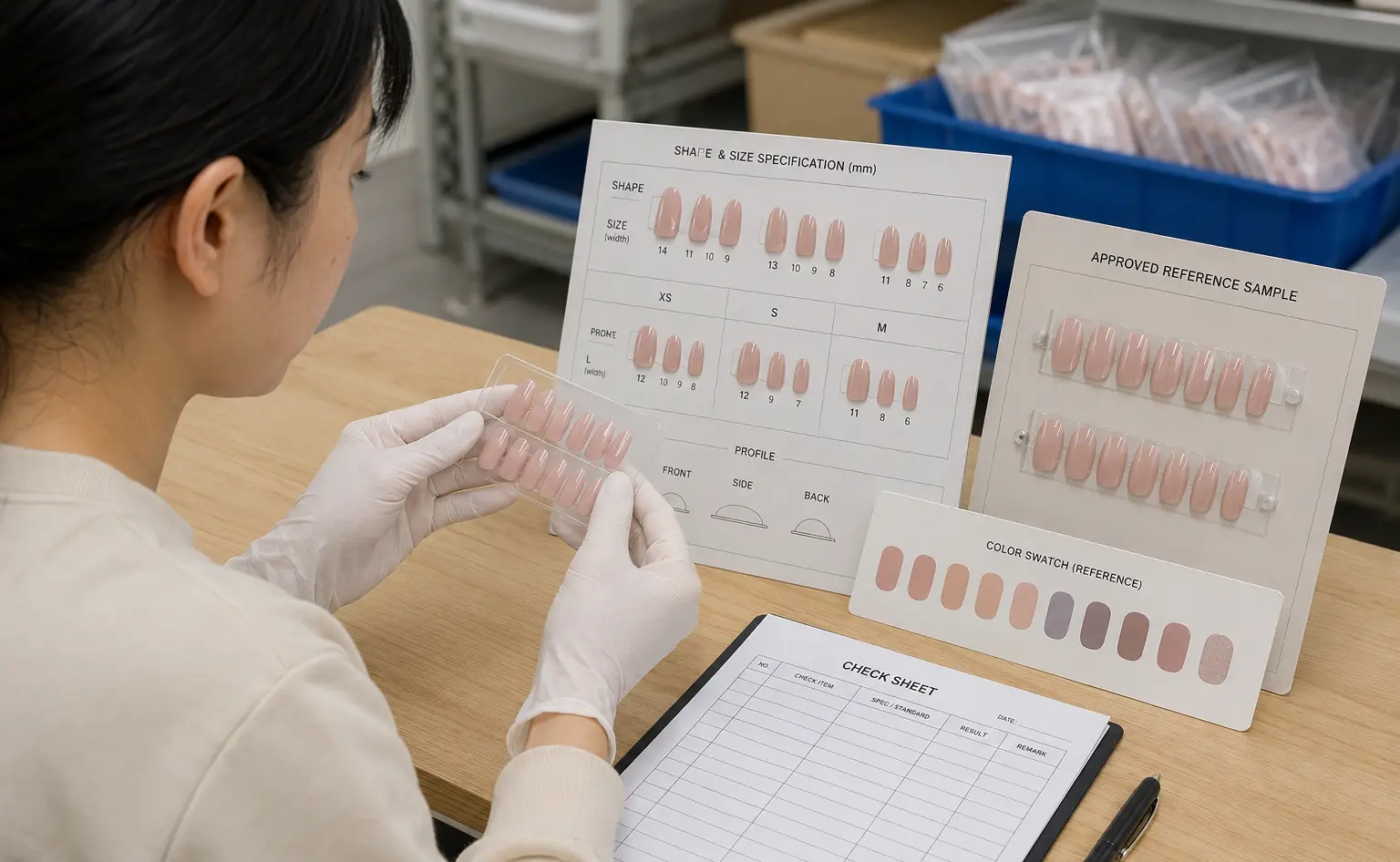 Illustrative visualization of approved reference in a press-on nail workflow