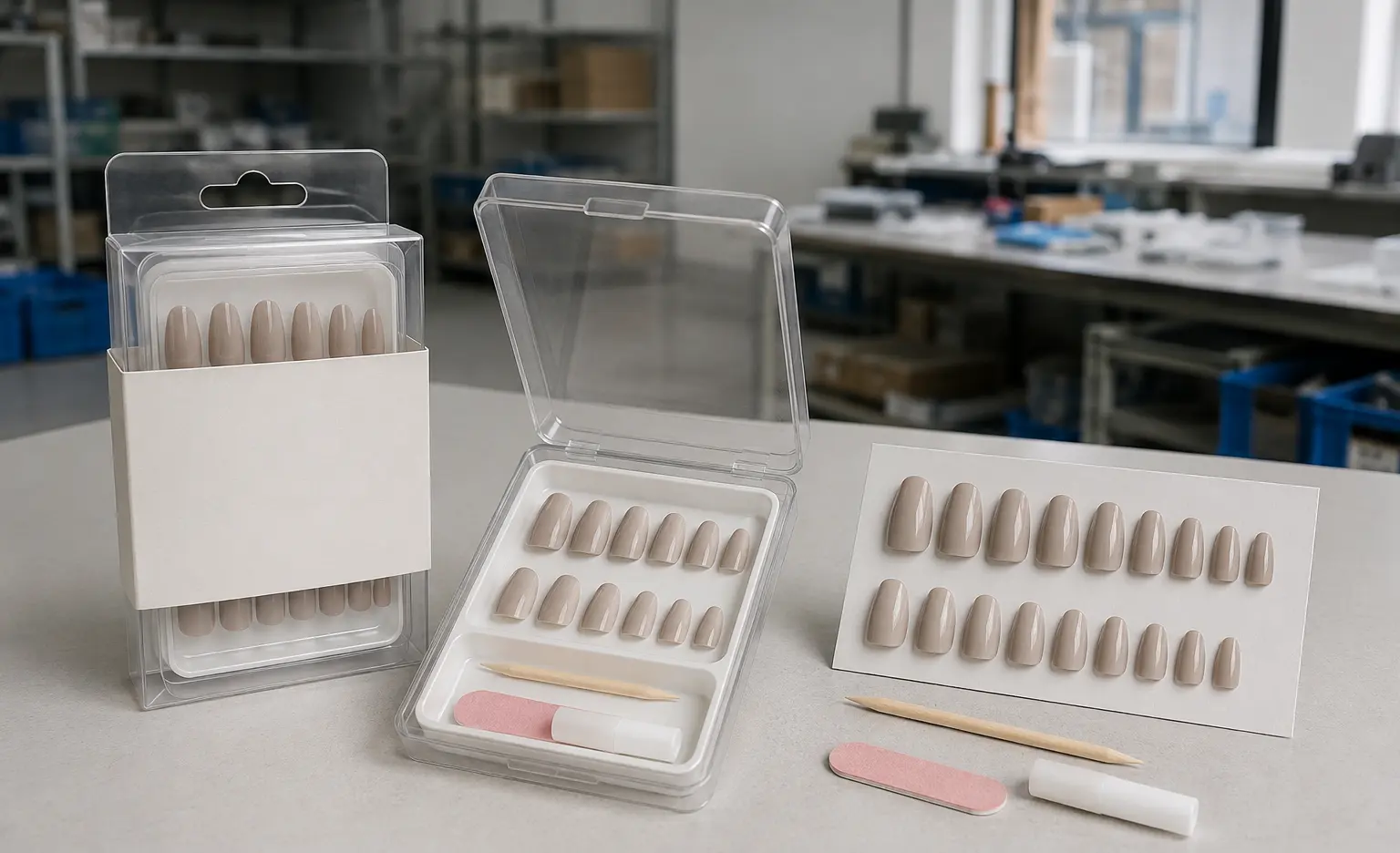 Illustrative visualization of clear retail kit in a press-on nail workflow