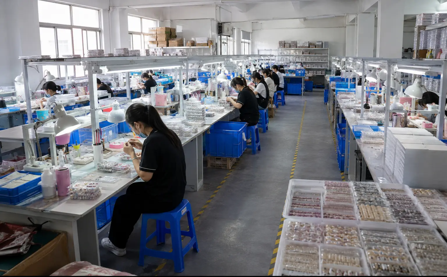 Illustrative visualization of a press-on nail production workspace