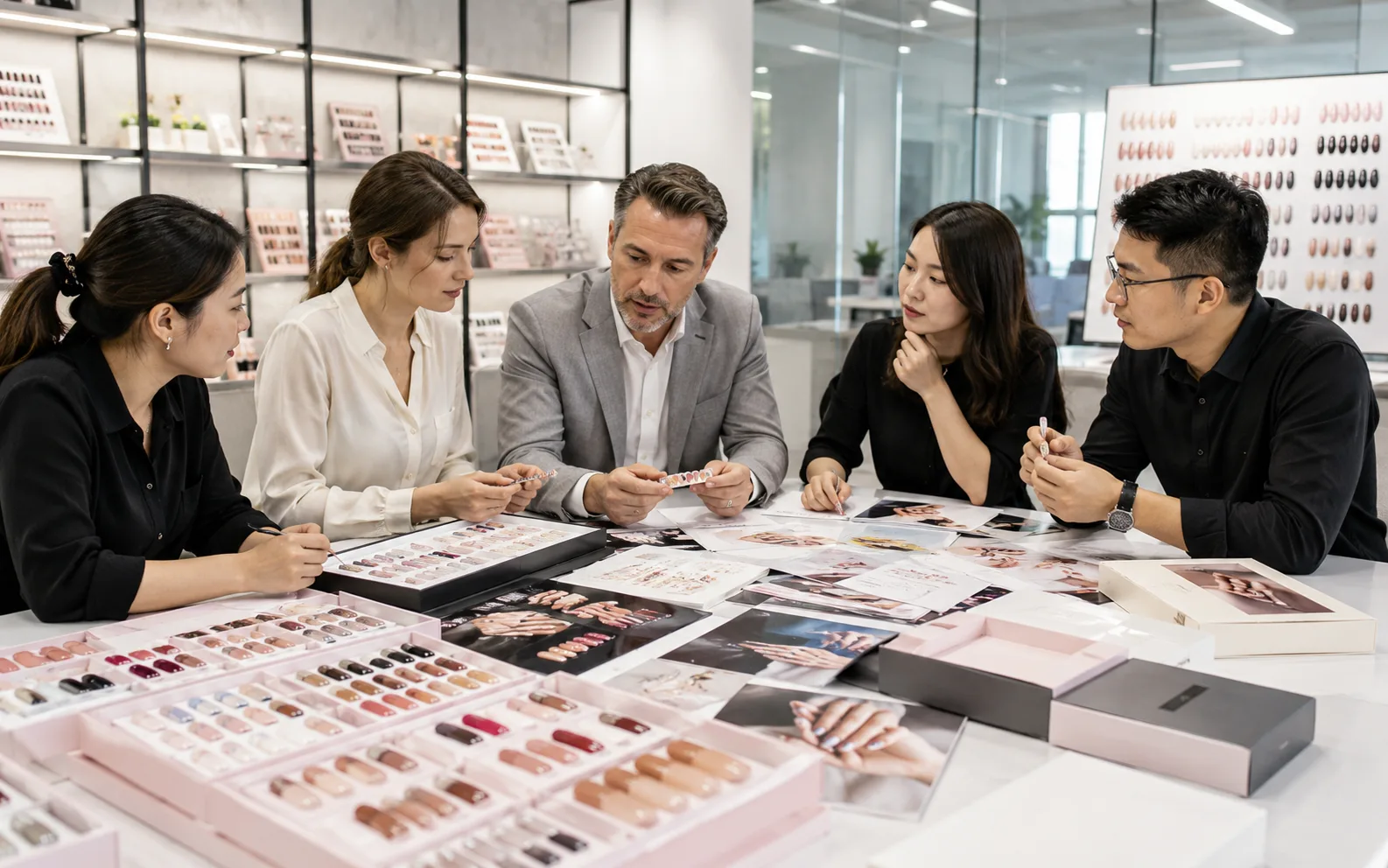 Press-on nail sizing, shape and fit selection tools for a custom collection