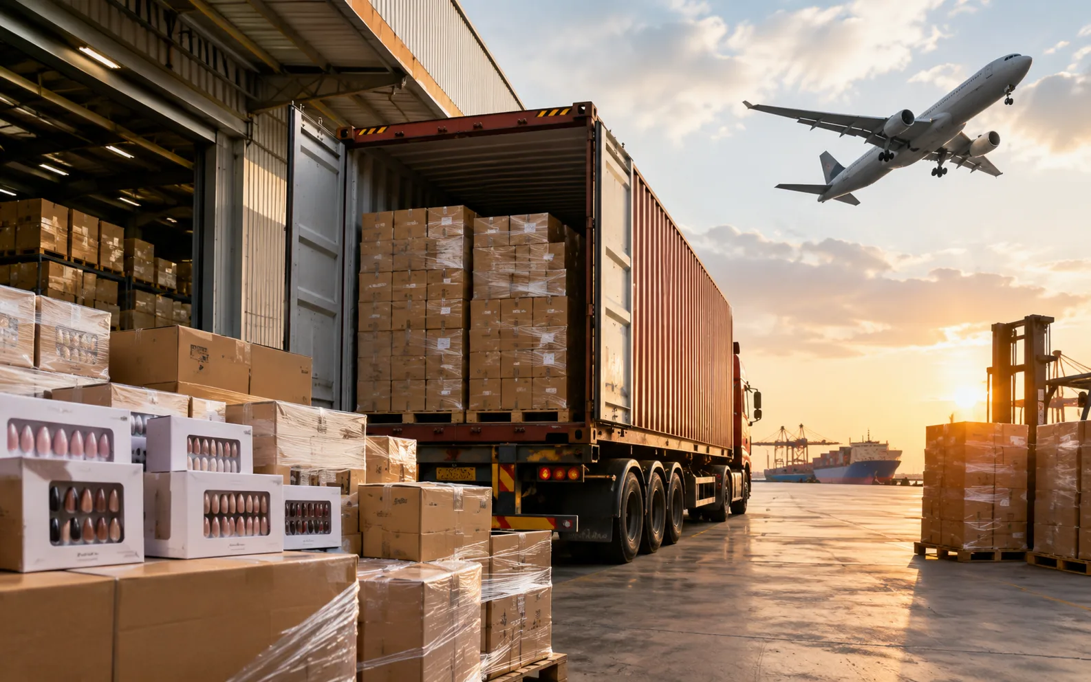 International press-on nail shipment prepared for express, air, and sea freight